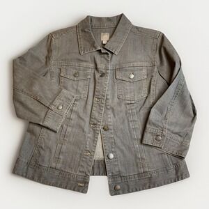 J‎ Jill Denim Jacket Women's Small Cotton Stretch Gray Button 3/4 Sleeve